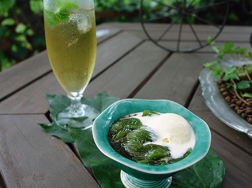優しさに癒される♪抹茶ゼリー黒蜜がけ
