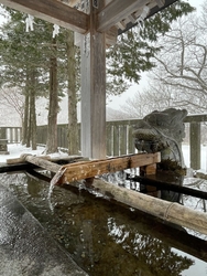 雪の温泉神社で...
