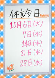 9月の休診日のお知らせ